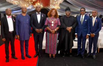 L–R: Mr. Bode Ayeku, FCIS, Past President of ICSAN; Mr. Biodun Adedipe, Keynote Speaker; Mr. Francis Olawale, FCIS, Vice President of ICSAN; Mrs. Uto Ukpanah, FCIS, President/Chairman of the Governing Council of ICSAN; Mr. Hakeem Ogunniran, FCIS, Past President of ICSAN; Mr. Oscar Onyema, OON, FCIS, Conference Chairman and Mr. Aniedi Amos, FCIS, Registrar/Chief Executive Officer of ICSAN, during the Institute’s 50th Annual Conference and Diamond Jubilee Celebration held on Friday, 9 October 2026, in Lagos.