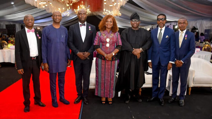 L–R: Mr. Bode Ayeku, FCIS, Past President of ICSAN; Mr. Biodun Adedipe, Keynote Speaker; Mr. Francis Olawale, FCIS, Vice President of ICSAN; Mrs. Uto Ukpanah, FCIS, President/Chairman of the Governing Council of ICSAN; Mr. Hakeem Ogunniran, FCIS, Past President of ICSAN; Mr. Oscar Onyema, OON, FCIS, Conference Chairman and Mr. Aniedi Amos, FCIS, Registrar/Chief Executive Officer of ICSAN, during the Institute’s 50th Annual Conference and Diamond Jubilee Celebration held on Friday, 9 October 2026, in Lagos.
